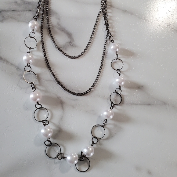Silver Tone & Faux Pearls Necklace & Earring Set NEW - Picture 8 of 15